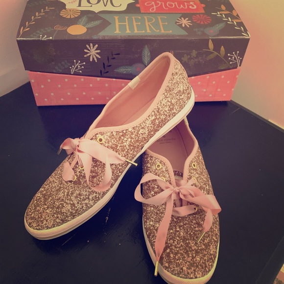 kate spade Shoes - Kate Spade Rose Gold Glitter Keds